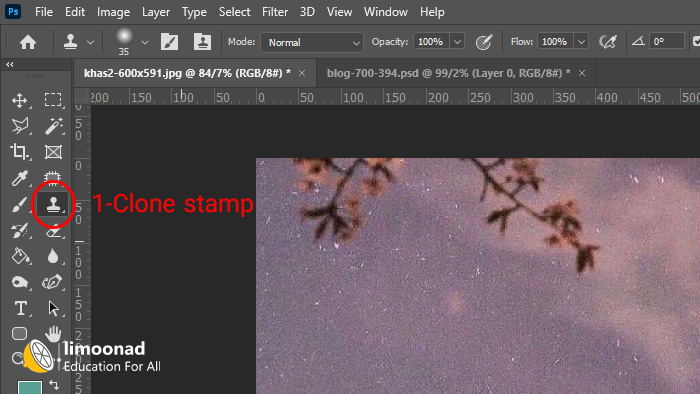 حذف نوشته با clone stamp